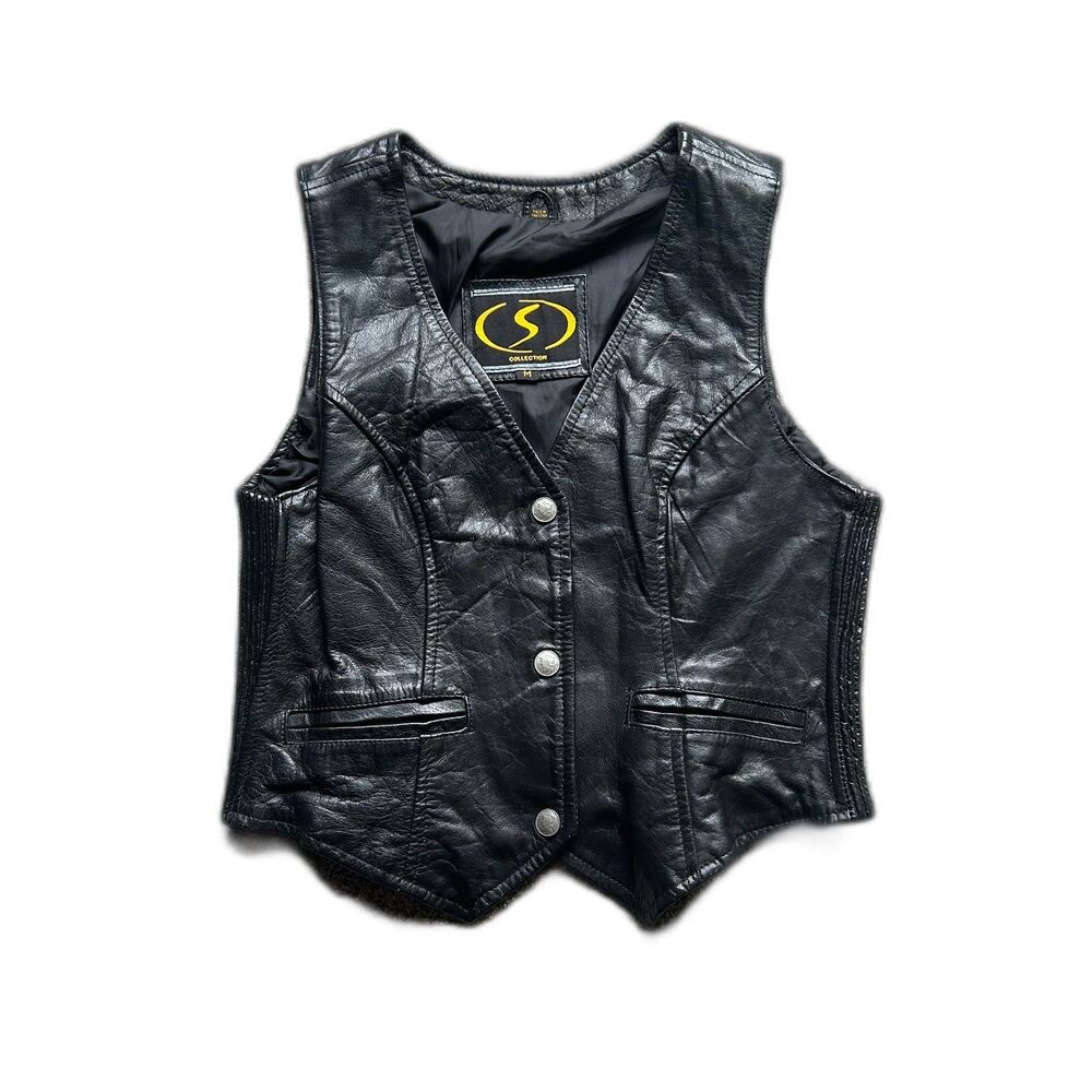 VINTAGE MOTORCYCLE WEAR S COLLECTION BLACK LEATHER VEST WOMENS MEDIUM